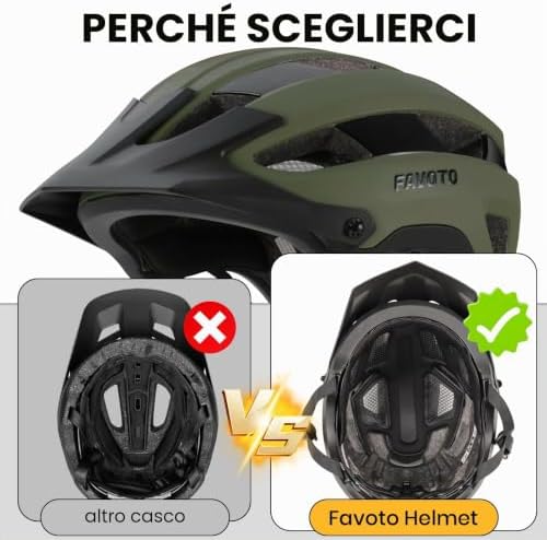 Casco Bici MTB con Visiera Staccabile, Leggero per Uomo