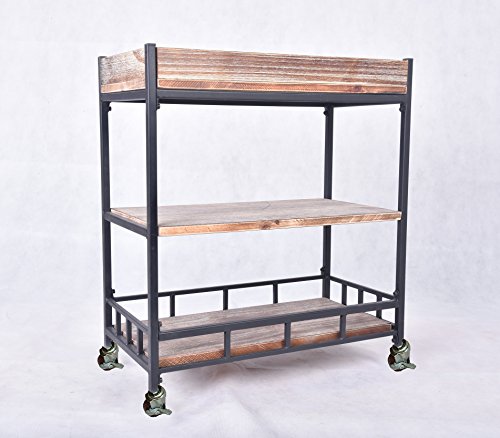 Diwhy Industrial 3 Tier Rolling Utility Storage Cart Wine Beverage Rolling Wood and Metal Wine Rack with Wheels Kicthen Bar Dining Room Tea Wine Holder Serving Cart