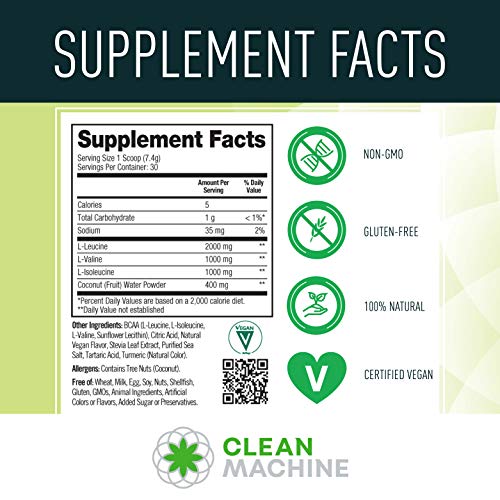 Clean BCAA 211 Food Sourced Vegan BCAAs Powder & Coconut Water