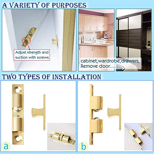 LOOTICH Brass Door Double Ball Tension Catches 50mm for Cabinet Kitchen Bathroom Cupboards Wardrobes Roller Latches Silent Locks Stopper (10 Pcs)