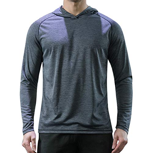 ANJUNIE Men's Athletic T-Shirt Elastic Long Sleeved Hoodie Reflective Fast Dry Tops(1-Gray,L)