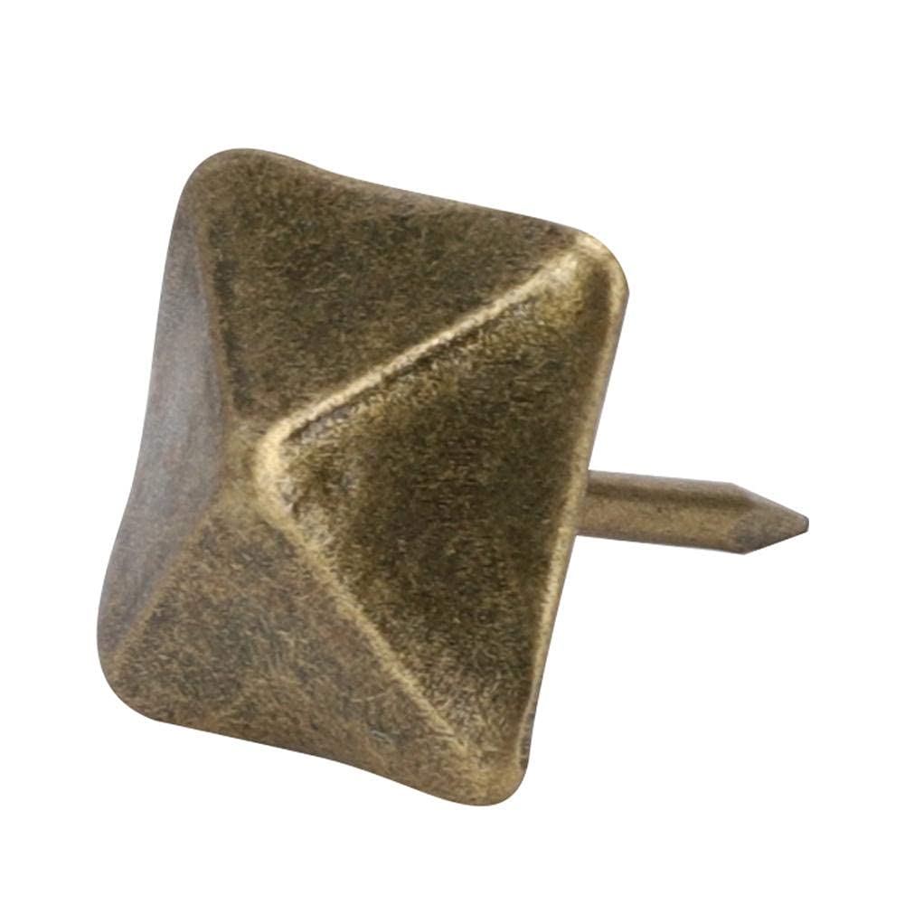 Square Upholstery Nails 50Pcs, Antique Finish Decorative Tacks for Furniture Door Sofa Wood Projects 14x20mm Brass Style Nail Head Pins for Home Decor and DIY Craft Use