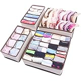 Amelitory Organizador de ropa interior divisor de cajones plegable para sujetadores, bragas, calcetines, 4 juegos, beige