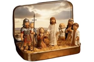 Little Saints in a Tin: Mini Easter Jesus Classic Scenes, Miniature Easter Crucifixion & Resurrection Scene in a Tin Box, Poc