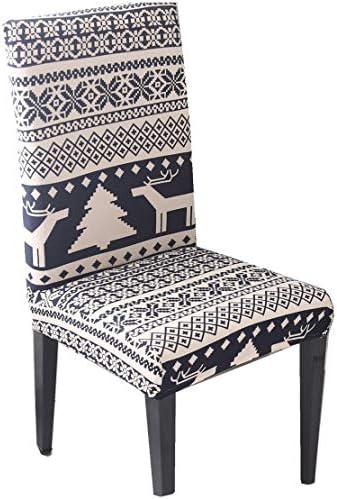 FamyFirst Stretch Dining Room Chair Covers for Christmas Printed Chair Protector Removable Washable Short Seat Covers Slipcover Set of 4 (Xmas Elk)