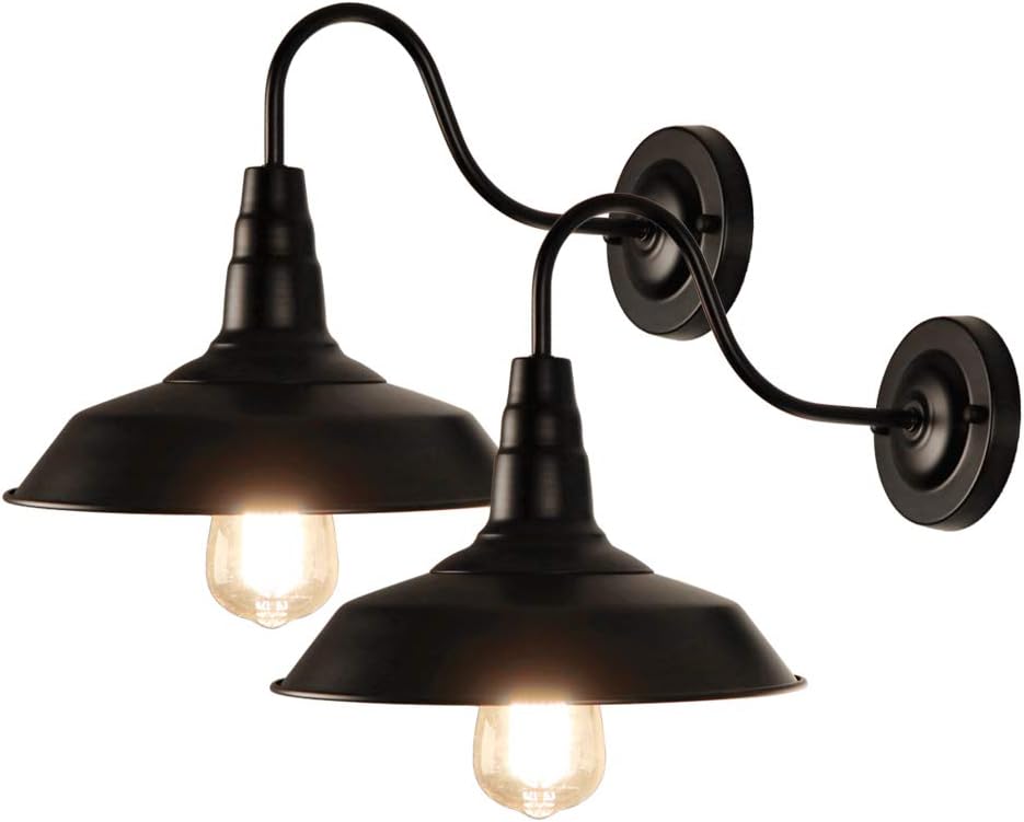 LynPon 2 Pack Black Gooseneck Barn Light Fixture Industrial Vintage