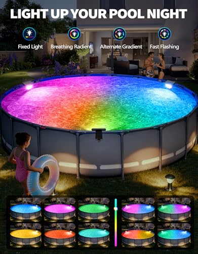 DeeprBetter 2026 Amélioré Lumiere Piscine Hors Sol Solaire, Lampe Piscine LED Etanche IP68 à RGB Couleur Changeant, Eclairage Piscines avec 10 Modes de Lumières, LED Piscines sans Fil pour Jardin