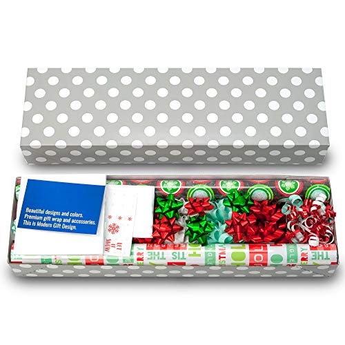 Merry + Bright Designer Wrapping Paper Set: 4 Rolls (8 Designs) of Premium Gift Wrap (80 sq. ft.) with 30 Coordinated Bows, 5 Ribbons, and 24 Gift Tags with Bonus Euro Tote and Tissue Paper - Thumbnail 7