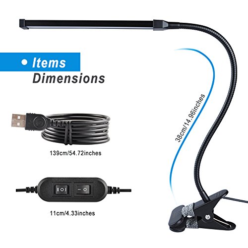 LEPOWER Led Clip on Light / Reading light with Gooseneck 5W Piano Light Color Temperature Changeable Clip Light (Metal)