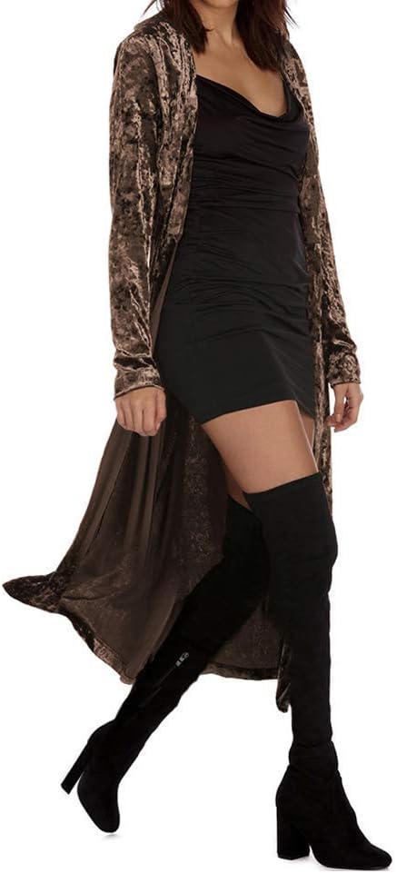 Velvet Cardigans for Women Long Sleeve Open Front Midi Long Blazers Outerwear Coat