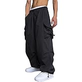WZIKAI Men's Baggy Cargo Pants Casual Parachute Cargo Pants Loose Fit Hip Hop Harem Pants with Pockets