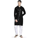 Maple Clothing Sequined Indian Cotton Men's Kurta Pajama Chikankari Embroidered Wedding Guest Outfit