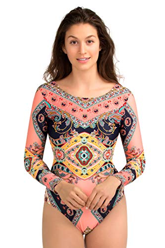 AXESEA Womens Long Sleeve Rash Guard UV UPF 50+ Sun Protection Printed Backless One Piece Swimsuit Bathing Suit