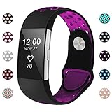 iGK Silicone Replacement Bands Compatible for Fitbit Charge 2, Adjustable Breathable Sport Strap Smartwatch Fitness Wristband with Air Holes Black Plum Small