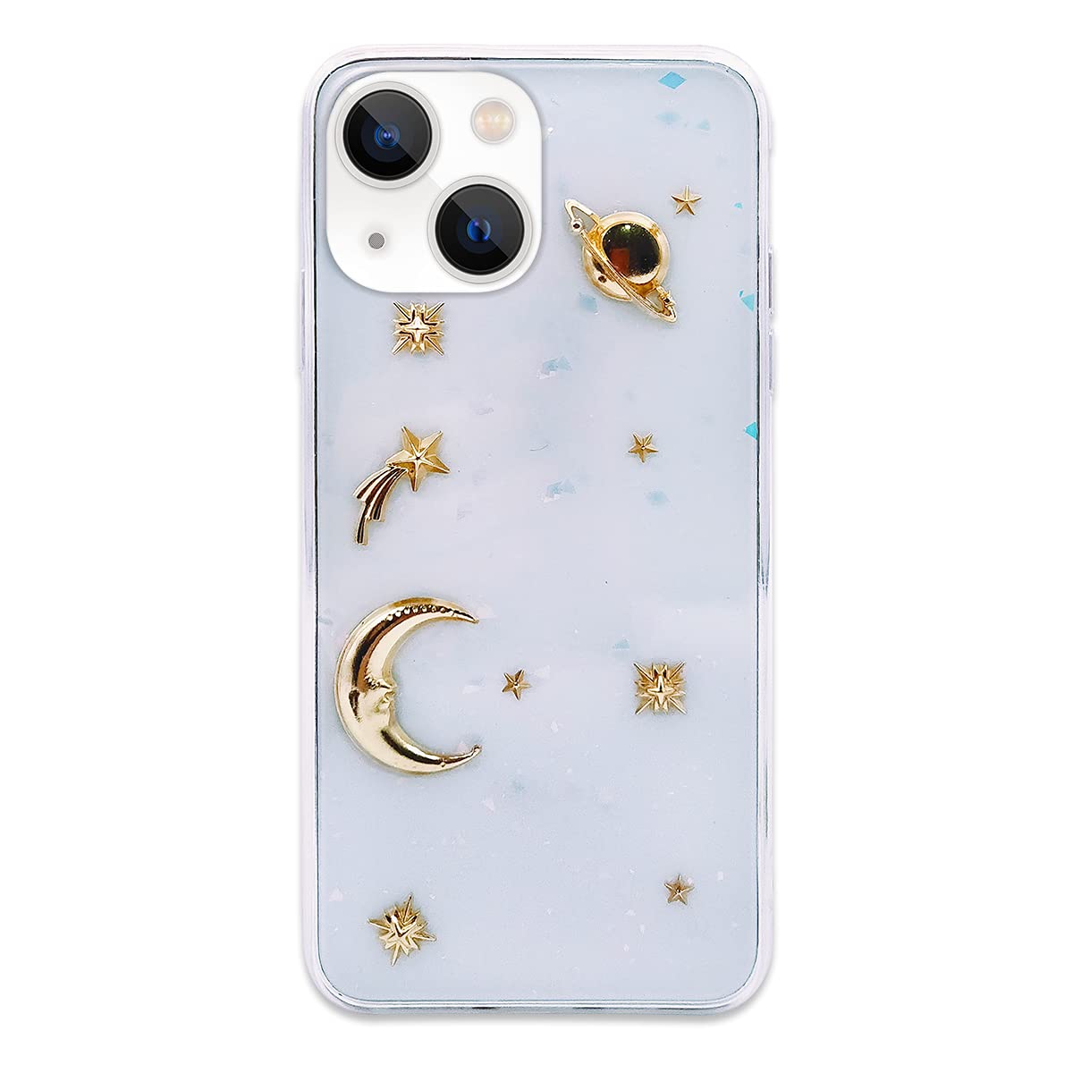 Photo 1 of Bonitec Compatible with iPhone 13 Case 3D Bling Planet Glitter with Space Sparkle Moon Star Universe Flexible Soft TPU Transparent Clear Shockproof Protective Cases Cover Clear Gold