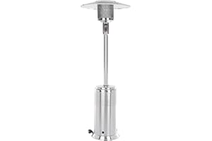 Fire Sense 61436 Pro Series Patio Heater with Wheels 50,000 BTU Output Electronic Ignition System Portable Outdoor Propane Heater - Stainless Steel