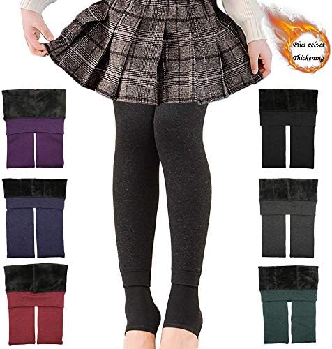 techcity Girls Winter Warm Fleece Lined Elastic Waist Thick Leggings Velvet Stretchy Pants Tights