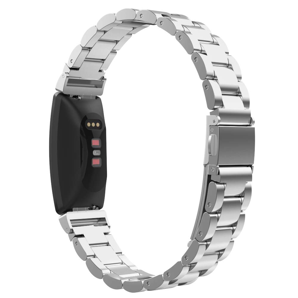 MoKo Metal Strap Compatible with Fitbit Inspire/Inspire HR/2, Stainless Steel Replacement Watch Band with Watch Lugs, Silver