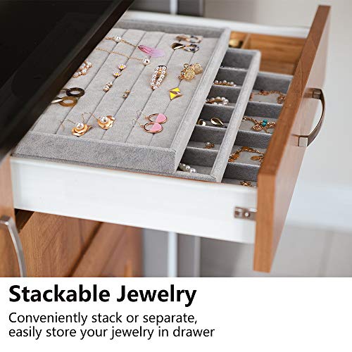 Mebbay Stackable Jewelry Trays for Drawers, Velvet Jewelry Trays