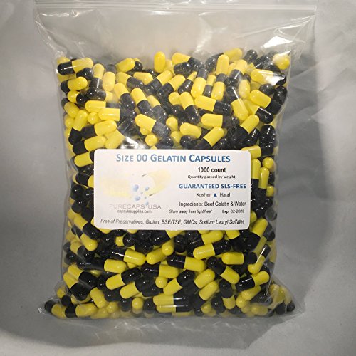 PurecapsUSA - 1,000 Size 00 Fillable Black/Yellow Empty Gelatin Capsules