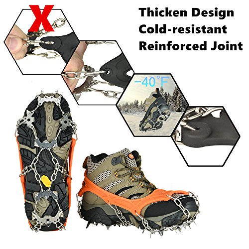 szlzhsm Crampons Universal Flexible Anti-Slip Ice Grips Snow Traction Cleats Ice Spikes Crampon with Stainless Steel Chain for Climbing Hiking(Black L 19Teeth)