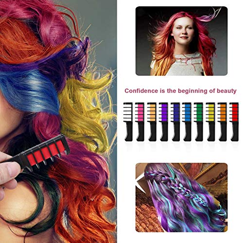 Kids Hair Chalk Comb - Tiaoyeer 10 Colors Temporary Hair Comb Salon, Non-Toxic Washable Hair Dye Colors for Halloween Christmas Birthday Party, Cosplay, Concert, Safe for Kids & Adults - Thumbnail 5