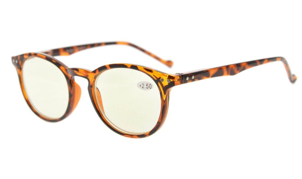 Eyekepper Retro Oval Round Computer Readers Spring-Hinges Reading Glasses Tortoise (Yellow Lens, 2.50) — image 1