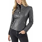 D DOLLY LAMB Women’s Lambskin Leather Jacket, Slim Fit Moto Biker Jacket Full Sleeve, Winter Café Racer Jacket