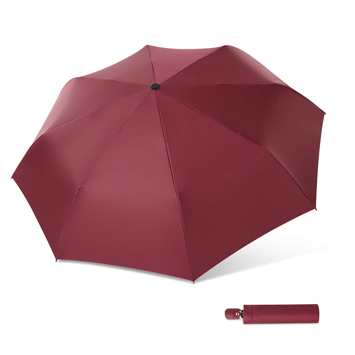 DORRISO Automatic Umbrella for Women, Compact Travel Umbrella Auto Open Close, Windproof & Sun Protection, Lightweight Folding Comfortable Design fit Car/Backpack Red