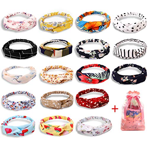 20 Pcs Boho Headbands for Women, Ginkano Floral Bandeau Headbands Elastic Hair Bands Criss Cross Hair Wrap Hair Accessories with 1PC Pouch Bag