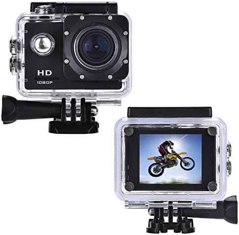 Pacuwi 1080P HD Sports Action Camera, 12MP 2 Inch LCD, 170 Degree Wide Angle, 30M Waterproof Outdoor DVR with Rechargeable Battery and Mounting Adapter Kits