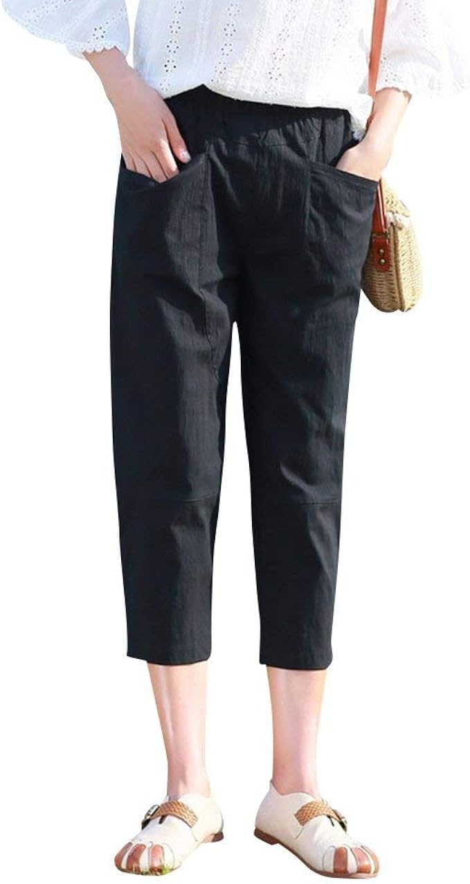 Summer Trousers Women's Lightweight Elastic Pants Waist Casual Modern