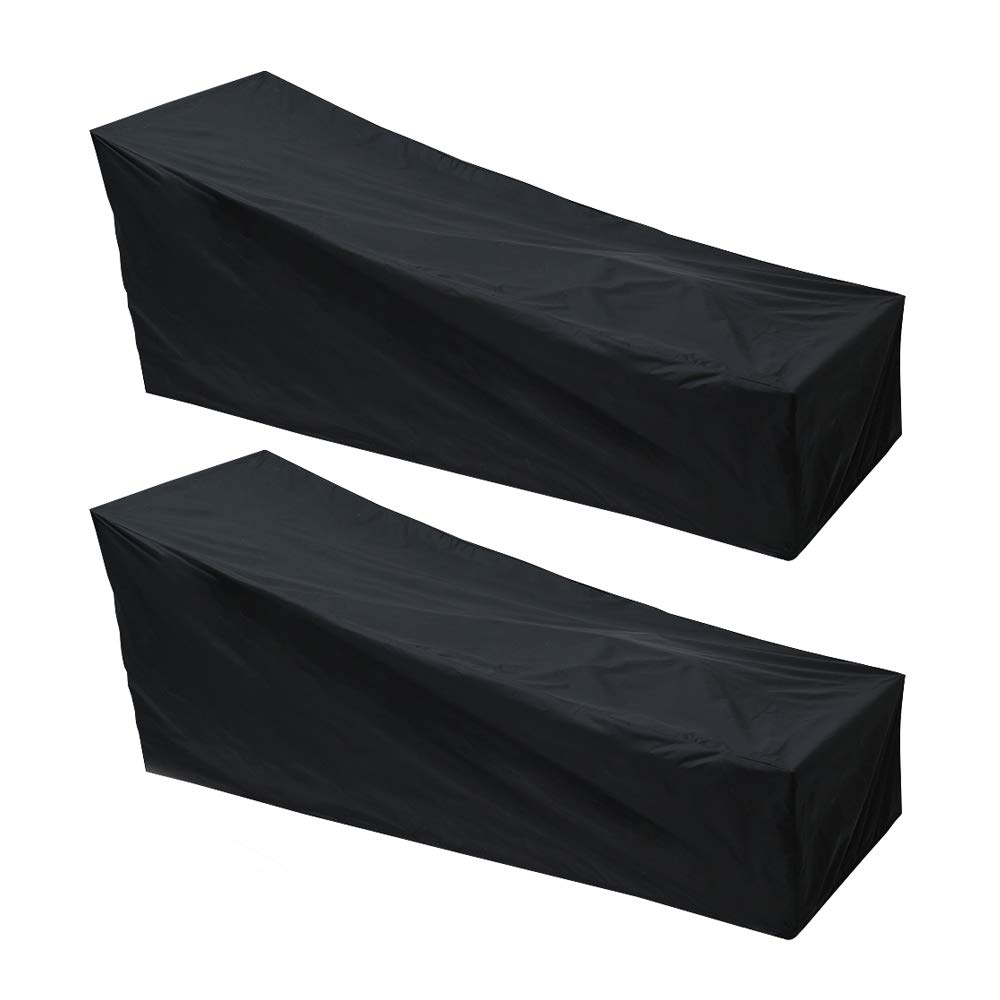Dandelionsky 2 Pack Outdoor Sun lounger Deck Chair Cover Waterproof Dustproof Oxford Fabric Sunbed Cover Garden Patio Furniture Protector Cover Black 208x79x41/76cm