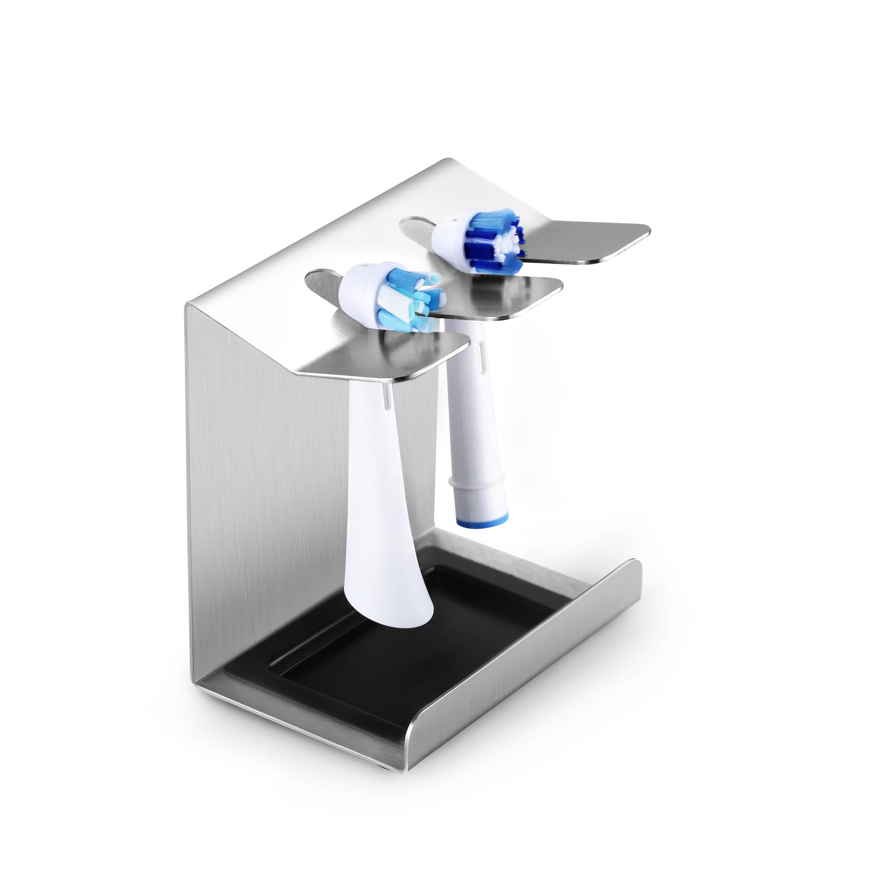 Siegvoll Stainless Steel Toothbrush Holder for Oral-B, iO, Philips Sonicare, etc. Toothbrush Holder with Collection Tray Brush Head Holder for 2 Electric Toothbrush Heads