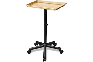 Chetunju Golden Salon Tray Premium Aluminum Rolling Tray Adjustable Height Use for The Tattoo Tray Hairstylist Tray with Wheels(Golden)