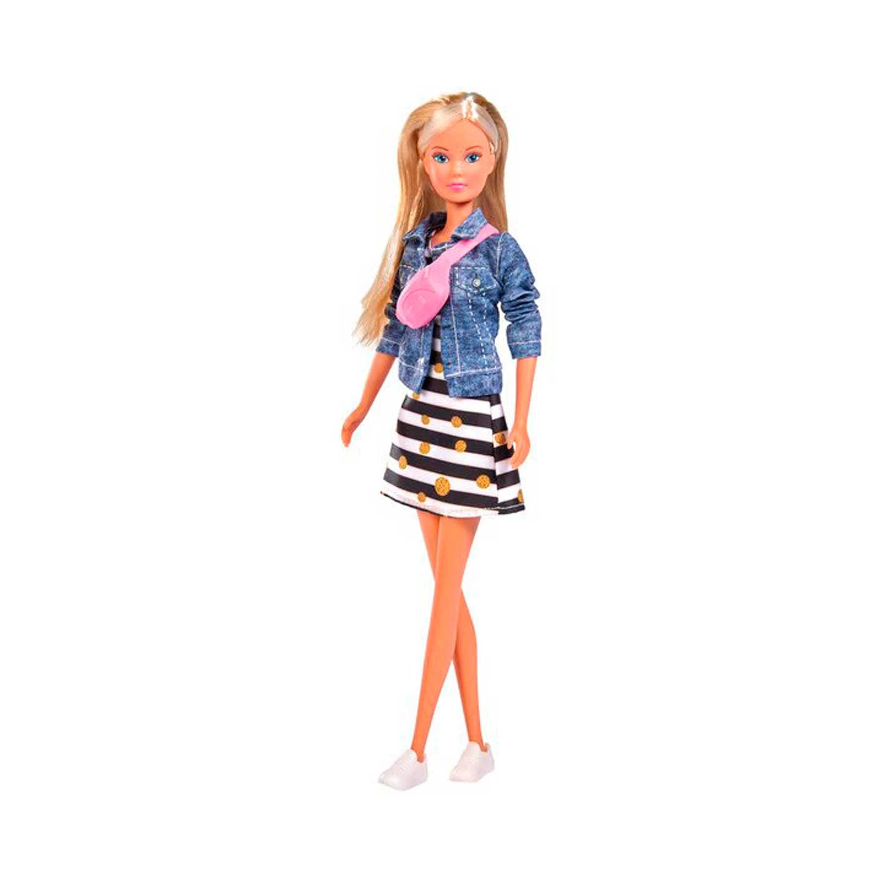 Simba Steffi Love Sneaker Love Doll, 29 cm, from 3 Years, Fashionable Dress, Denim Jacket, Bum Bag and 3 Pairs of Speakers