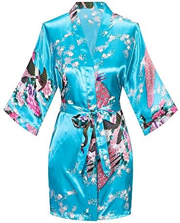 WitBuy Women's Short Floral Robe Silky Lightweight Sleepwear Satin Bridesmaids Robes for Bridal Party