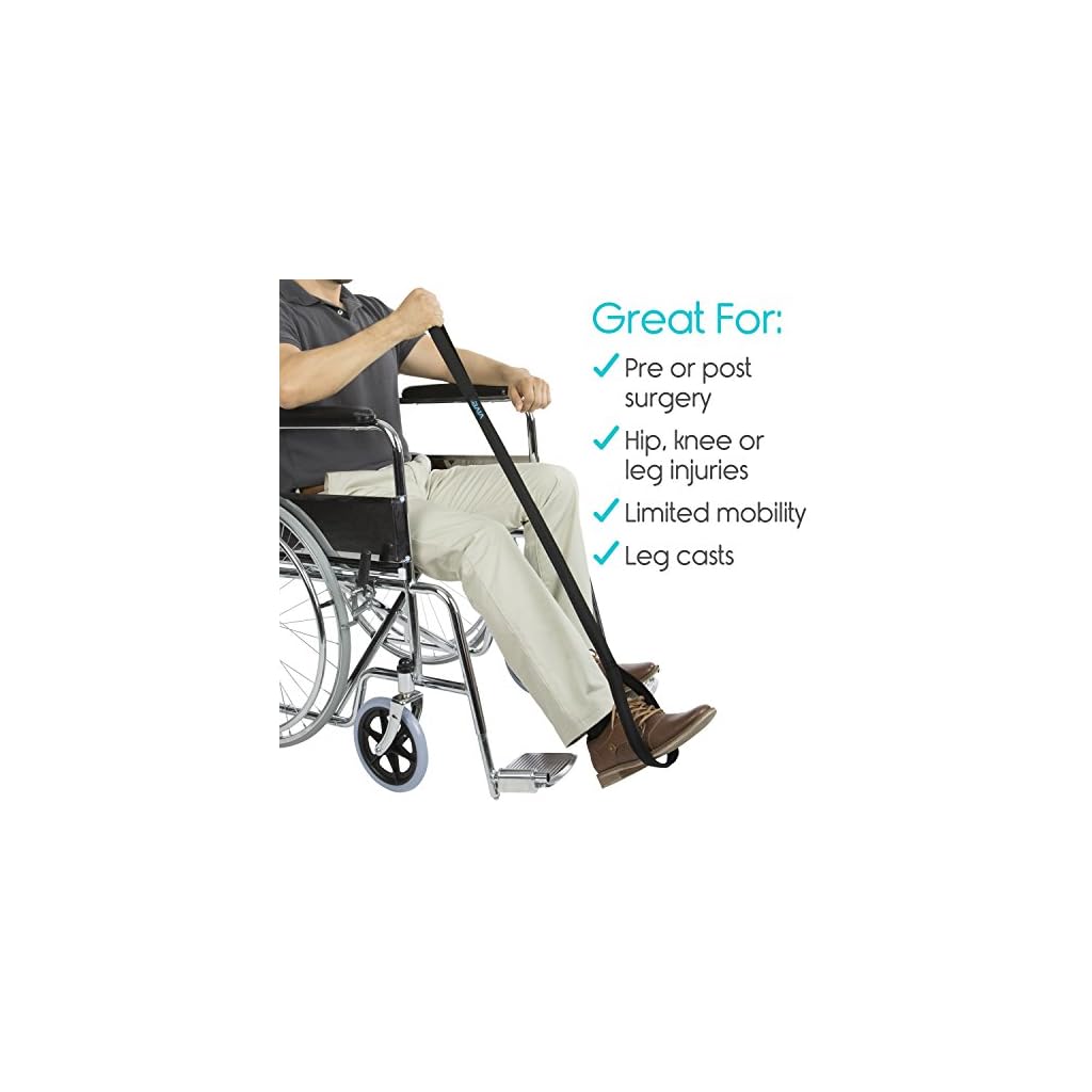 Vive Leg Lifter Strap (44 Inch) Rigid Foot Loop, Hand Grip for Adult, Senior, Elderly