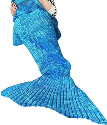 Senmar Warm and Soft All Seasons Mermaid Blanket Sofa Quilt Living room blanket ，Sleeping Bag and Camping Bag (71"x 35") (Light Blue) (Blue-Knitted)