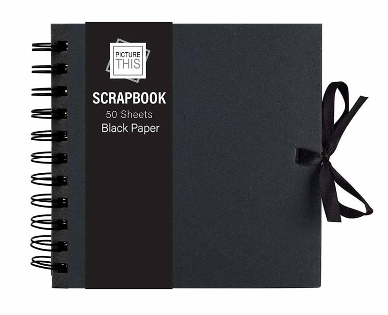 Sixstore Kraft Small/Medium/Large Square Scrapbook- Quality Kraft Paper Scrapbook with Ribbon (Black, Medium 20cm x 20cm - 50 Sheets)