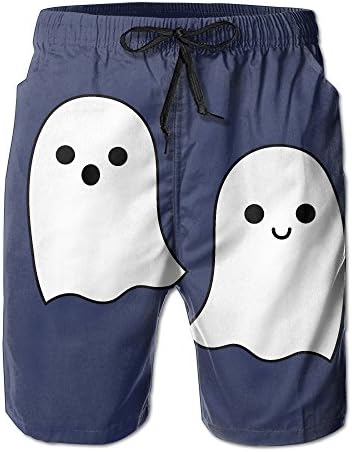 NAVYLIFE Men's Halloween Cute Chost Soft Summer Beach Shorts Swim Trunks Medium