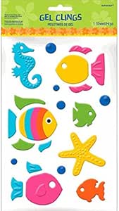 Sun-Sational Summer Luau Party Assorted Fish and Sea Creatures Gel Cling Sticker Decoration, Rubber, 9" x 6" (Pkg. Size)