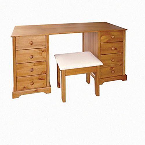 Classic Design 8 Drawer Double Dressing Table Set with Wooden Knob Handles (Material: Wood, Color: Pine)