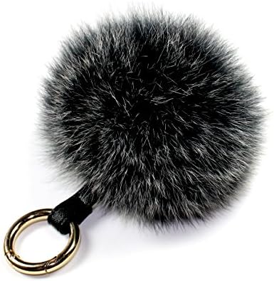 Real Fox Fur Pom Pom Keychain & Bag Charm โ 4-inch Fur Ball Accessory (Dark Gray)