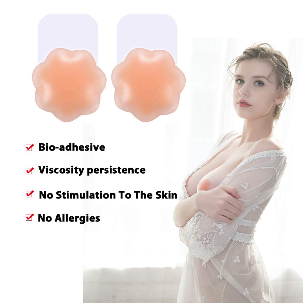 ROSE BRA Reusable Breast Lift Petals Nipple Covers Silicone Nippleless Covers Self Adhesive Sticky Pasties for Women 4 inch