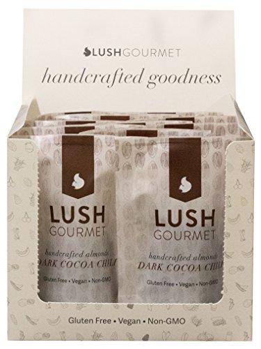 Lush Gourmet Dark Cocoa Chili Almond Single Serve Packs - Salted Almonds with Dark Cocoa, Cane Sugar & Chili - Healthy Snacks Free of Cholesterol, Trans-Fats, Soy & Gluten - Vegan Almond Treats