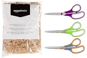 鶹Basics Rubber Bands (3-1/2 x 1/16 Inch) + Multipurpose Office Scissors - Bundle