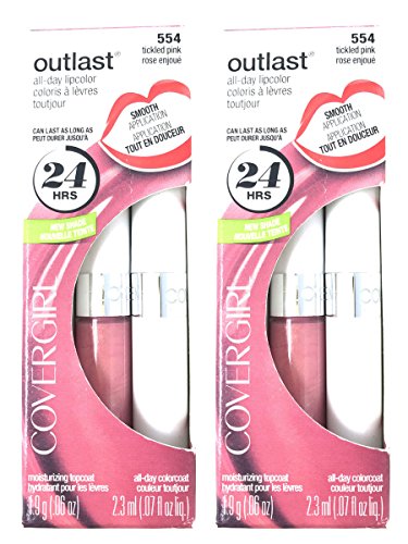 Set of 2 CoverGirl Outlast All Day 24 Hours 554 Tickled Pink Lip Color + Topcoat