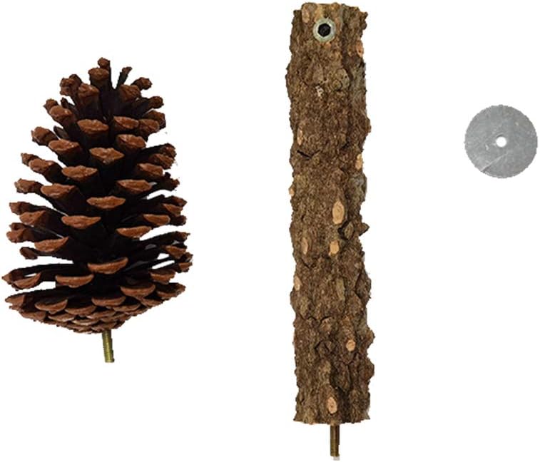 YANGWX 2PCS Natural Wood Bird Parrot Perch Stand Toys, Paw Grinding Stick Parrot Stand Wood Perches and Bird Parrot Chewing(Pine cones), Bird Stand Platform Toys for Small Parakeets, Finches, Budgie - Image 4