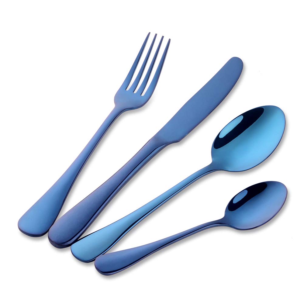 Buyer Star 4 Set Stainless Steel Cutlery Set Blue Flatware Set Knives and Forks Sets Dessert Spoon Teaspoon